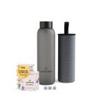 Waterdrop Starter Set Glass - 600ml Black Frosted Bottle + 18 Sugar-Free Microtrinks in 6 Fruity Varieties | Tasting Package for Refreshing Beverages - Buy Online on SooperMarket.com