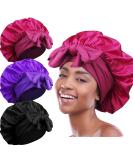 3pc Satin Bonnets for Black Women - Large Silky Bonnet Set in Black, Wine Red, Purple - Buy Online on SooperMarket.com