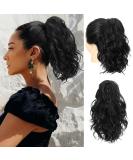 REECHO 12 Inch Short Curly Claw Clip Ponytail Extension | Natural Wavy Synthetic Hairpiece for Women - Black - Buy Online on SooperMarket.com