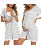 Uniexcosm Women's Maternity Nursing Nightdress - Soft Short Sleeve Nightwear in Light Grey Stripe - Buy Online on SooperMarket.com