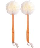 Exfoliating Shower Loofah Body & Back Scrubber with Long Wooden Handle - 2 Pack White - Men & Women - Bath Brush On a Stick - Easy Reach Lotion Applicator - Buy Online on SooperMarket.com