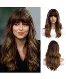 Oefei 20 inch long nature curly black ombre brown wigs for women natural synthetic hair heat -resistant daily party cosplay - Buy Online on SooperMarket.com