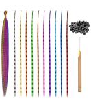 20Pcs Colored Feather Hair Extensions Kit with Micro Beads and Crochet Hook - Colorful Synthetic Hairpieces for Girls and Women - Buy Online on SooperMarket.com