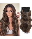 Light Brown Clip in Hair Extensions with Golden Highlights - Long Wavy Synthetic Fiber Hair Pieces for Women - Buy Online on SooperMarket.com