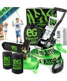 60ft Slackline Kit with Training Line, Tree Protectors, High Grade Ratchet, Arm Trainer, Instruction Booklet, Carry Bag - Green | Perfect Slackline Set for Kids and Adults - Buy Online on SooperMarket.com
