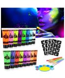 AOOWU UV Glow Face Body Paint Set - 16 Neon Fluorescent Colors - Non-Toxic Makeup Kit for Adults & Kids - Perfect for Parties & Carnivals - Buy Online on SooperMarket.com
