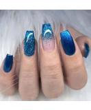 MISUD Medium Coffin Press on Nails, Blue Gradient Fake Nails, Glitter Artificial False Nails with Double Side Adhesive Tabs for Women & Girls (24pcs) StyleA-01 - Buy Online on SooperMarket.com