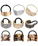 9 Pack Ponytail Hair Cuff Metal Rhinestone Ponytail Holder Elastic Glitter Decorative Hair Tie Gold Hair Ties Wrap Cuff Tortoise Shell Ponytail Ring Holder (Charming Style) Gold Tortoise Shell - Buy Online on SooperMarket.com