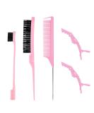 Pink Hair Styling Comb Set - 5 Pieces for Edges Control, Teasing, Rat Tail Comb, and Alligator Clips - Women, Girls, Stylists Beauty Accessories - Buy Online on SooperMarket.com