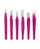 Silakor Eyelash Extension Tweezers Set - 6 Piece Stainless Steel Tweezers for Volume & Classic Lash Extensions - Pink - Buy Online on SooperMarket.com