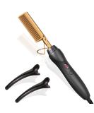 Ceramic Electric Hot Comb Hair Straightener - 3-in-1 Curling Iron for Natural Black Hair, Beard, Wigs - Holiday Gift - Gold - Buy Online on SooperMarket.com
