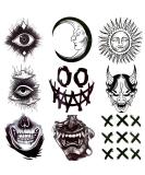 Oottati Waterproof Halloween Temporary Tattoo Stickers - 9 Sheets Black Skull Eye Devil Sun Moon Totem - Buy Online on SooperMarket.com