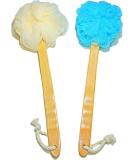 2-Pack Exfoliating Shower Loofah Body & Back Scrubber with Long Wooden Handle - Bath Brush On a Stick for Easy Reach - For Men & Women - Buy Online on SooperMarket.com