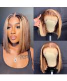 8 U&A HD Highlight 27 Colored Short Bob Lace Front Wig - Brazilian Human Hair, Pre Plucked with Baby Hair - Fashion Women - Buy Online on SooperMarket.com