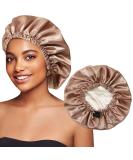 Satin Bonnet Silk Sleeping Cap - Reversible Large Hair Wrap for Curly Hair - Women/Girls Champagne+Coffee - Buy Online on SooperMarket.com