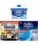 Bundle of Finish Ultimate Plus Infinity Shine Dishwasher 105 Tablets Lemon Bundle 1 x Dishwasher Cleaner 1 x Dishwasher Salt 2kg - Buy Online on SooperMarket.com