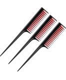 3 Piece Triple Teasing Comb Set - Rat Tail Combs for Women - Perfect for Root Teasing, Adding Volume, and Evening Styling - Black and Red - Buy Online on SooperMarket.com