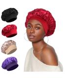 Satin Silk Bonnet Set for Sleeping - 4 Pcs Elastic Wide Band Hair Wraps (Black Red Purple Gold) - Soft & Breathable Sleep Caps - 12.6 Inch - Buy Online on SooperMarket.com