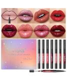 7Pcs Pink Red Glitter Matte Lip Liner and Liquid Lipstick Set Kit - Long Lasting Metallic Shades for Women - Buy Online on SooperMarket.com