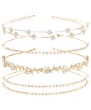 Jaciya Gold Bridal Headband 4 Pieces Rhinestone Headbands Crystal Flower Girl Leaves Crown Head Band Tiara Wedding Hair Accessories - Buy Online on SooperMarket.com