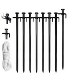Eurmax USA 12 inch Multiuse Heavy Duty Steel Tent Stakes Tarp Pegs Camping Stakes for Outdoor Camping Canopy and tarp with 4 Ropes 10FT Length(Black) - Buy Online on SooperMarket.com