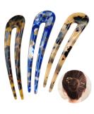HYFEEL French Hair Forks Tortoise Shell U Shape Updo Hair Pins Clips for Thin Thick Hair, 4.3 inch Classic Cellulose Acetate 2 Prong Bun Hair Sticks Chignon Women Vintage Hairstyle Accessories, 3 Pack Blue, Tortoise Shell - Buy Online on SooperMarket.com