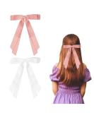 2 Pack Hair Bows for Women White Bow Hair Clips French Barrette with Long Silky Satin Hair Ribbons for Women Girls(White Pink) - Buy Online on SooperMarket.com