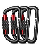 3inch Auto Locking Carabiner Clips, Solid D Shape Style, Heavy Duty Keychain Aluminum Carabiner - Holds a Maximum of 2698lbs, Lightweight 1.09oz, for Hammock, Hiking, Dog Leash Colors (Black, Pink) Black-3pcs - Buy Online on SooperMarket.com