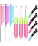 Latch Hook Crochet Needle Set with Stainless Steel Needles, Alligator Hair Clips, and Rat Tail Comb - 10 Pieces for Hair Extension - Buy Online on SooperMarket.com