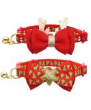 Azuza 2 Pack Cat Collar Breakaway with Bell and Removable Bowtie - Adjustable from 8-12 inches - Christmas Gift Set - Buy Online on SooperMarket.com
