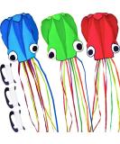 3 Pack Octopus Kite Set - Easy Flyer Beach Kites for Kids & Adults - Blue/Green/Red - 100M Kite String Included - Buy Online on SooperMarket.com