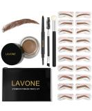 Eyebrow Stamp Stencil Kit for Eyebrows, Brow Stamp Trio Kit with Waterproof Eyebrow Pencil, Eyebrow Pomade, 20 Eyebrow Stencils, Dual-ended Eyebrow Brush and Sponge Applicator - Soft Brown - Buy Online on SooperMarket.com