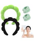 Soft Spa Headband Set for Women - Ideal for Face Washing and Skincare - Terry Cloth Makeup Headband - Black+Green - Buy Online on SooperMarket.com