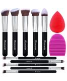BEAKEY Makeup Brushes Premium Synthetic Foundation Face Brush Eyeshadow Kabuki Blush Brush Kit, Makeup Brush Set with Makeup Sponge and Brush Cleaner (10+2pcs, Black/Silver) - Buy Online on SooperMarket.com