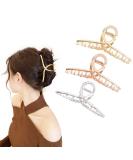 3pcs Metal Strong Hair Claw Clips - Nonslip Large Hair Claw Clip Set for Fashionable Hair Styling - Perfect for Women and Girls with Thin or Thick Hair (Rose Gold, Silver, Gold) - Buy Online on SooperMarket.com