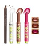 Moisturizing Solid Lip Gloss & Jelly Lipstick Set | 3 Color Lip Oil Slick & Click Plumper with Dark Brown Lip Liner - Non-Sticky Tinted Balm Gift Set for Women | International Shipping - Buy Online on SooperMarket.com