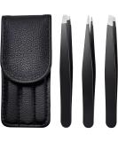 TOPMEET Stainless Steel Eyebrow Tweezers Set for Facial Hair and Splinter Removal - Women/ Men, Black - Buy Online on SooperMarket.com