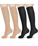 Acwoo Compression Stockings for Men & Women - Medical Knee Socks (L/XL) - 2 Pairs Black & Beige - Thrombosis Support - Buy Online on SooperMarket.com