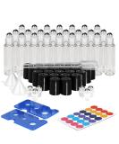 Comsaf 10ml essential oils roller glass bottles 24er set anti-UV Small container with stainless steel scooter ball funnel opener label pipettes for aromatherapy massage transparent 10ml x 24 - Buy Online on SooperMarket.com