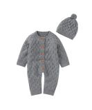 DovFanny Baby Romper Suit | Solid Color Knit Jumpsuit with Hat | Newborn 3-6 Months | Grey - Buy Online on SooperMarket.com