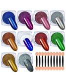 Yagoyan 10 Jars Chrome Nail Powder Kit - Holographic Chameleon Pigments | Nail Art Glitters for Mirror Effect | Eyeshadow Applicators - Buy Online on SooperMarket.com