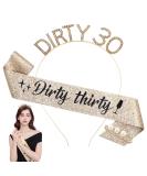 Sospiro "Dirty Thirty" 30th birthday headdress girl gold birthday crown sash crystal tiara for women birthday crown princess hair additives for women party decoration accessories - Buy Online on SooperMarket.com