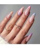 Justotry 24 pieces press on nails almond short light rainbow swirl fingernails to stick acrylic oval nails to stick on with nail glue French artificial nails short for women nails art purple & orange French - Buy Online on SooperMarket.com