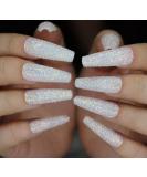 MISUD Glitter Long Coffin Fake Nails - White Ballerina Shape Acrylic Nails for Women & Girls - Buy Online on SooperMarket.com