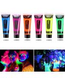Glow in the Dark Neon Face Body Paint Set - 6 Colors, Washable Black Light Makeup for Party, Halloween, Christmas, Cosplay - 0.48oz Tubes - Buy Online on SooperMarket.com