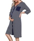 Marvmys Maternity Nightdress - 3/4 Sleeves Nursing Nightgown for Breastfeeding - V Neck Pajama Loungewear in Navy Blue - Buy Online on SooperMarket.com