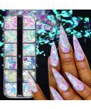 Holographic Mermaid Nail Art Glitter Iridescent Flakes JMEOWIO 12 Grids Gradient Bright Ice Slag Nail Sequins Paillettes Summer Nail Art Decoration - Buy Online on SooperMarket.com