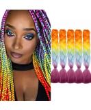 Tess Braids Extensions - Jumbo Kanekalon 60 cm Ombre Hair Braids (5 Pack) - Blue Orange Red - Perfect for Box Braids & Hair Extensions - Buy Online on SooperMarket.com