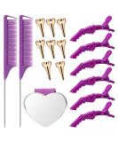 17-Piece Coldairsoap Hair Parting Tools Set with Ring Combs and Clips - Purple - Buy Online on SooperMarket.com