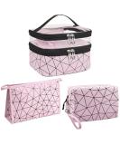Mikytoper 3 PCS Double Layer Makeup Bags with Diamond Pattern Travel Toiletry Bags - Pink - Buy Online on SooperMarket.com